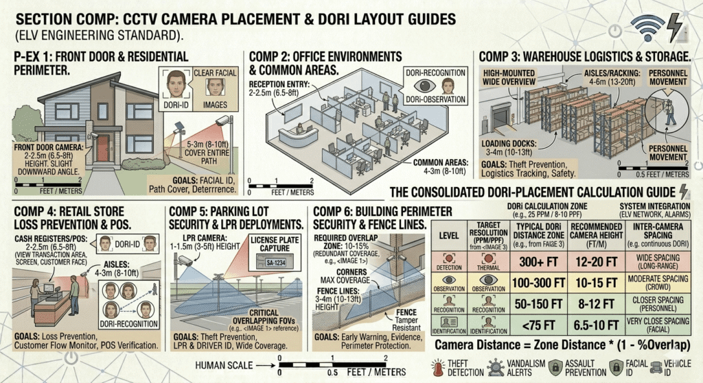 Example of a CCTV camera placement plan for a retail store, highlighting key surveillance points