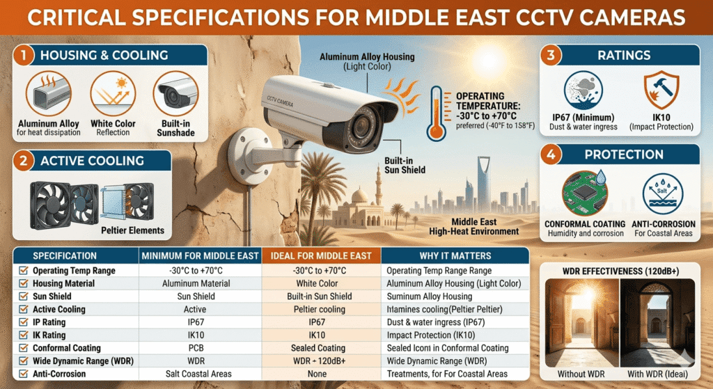 Middle east temprature supported CCTV specification